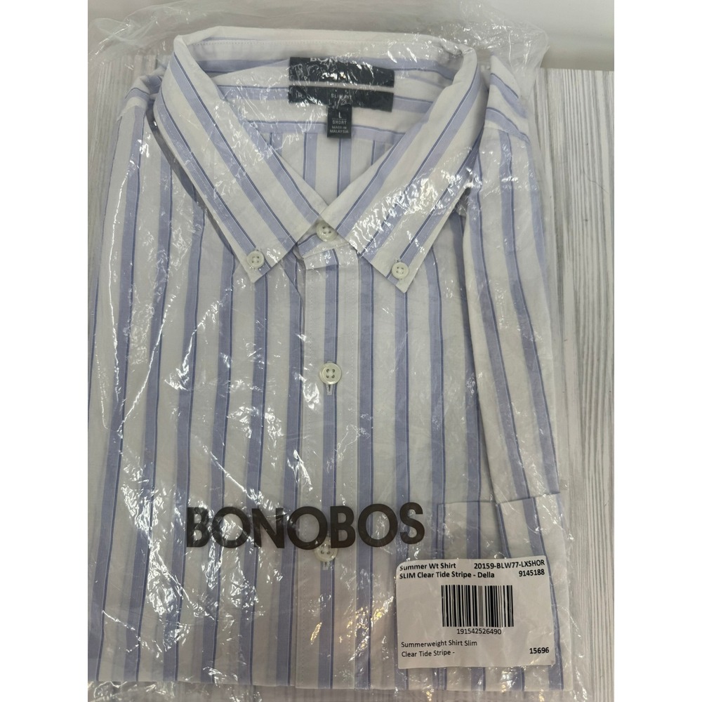Bonobos Men's Lg/Short Slim Summerweight Button Up Shirt Clear Tide Blue Stripe